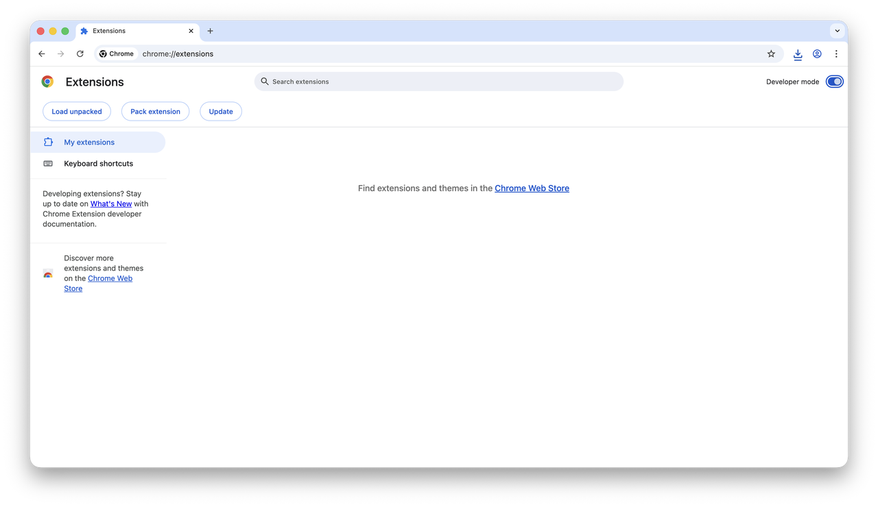 Enable Developer mode in Chrome Extensions