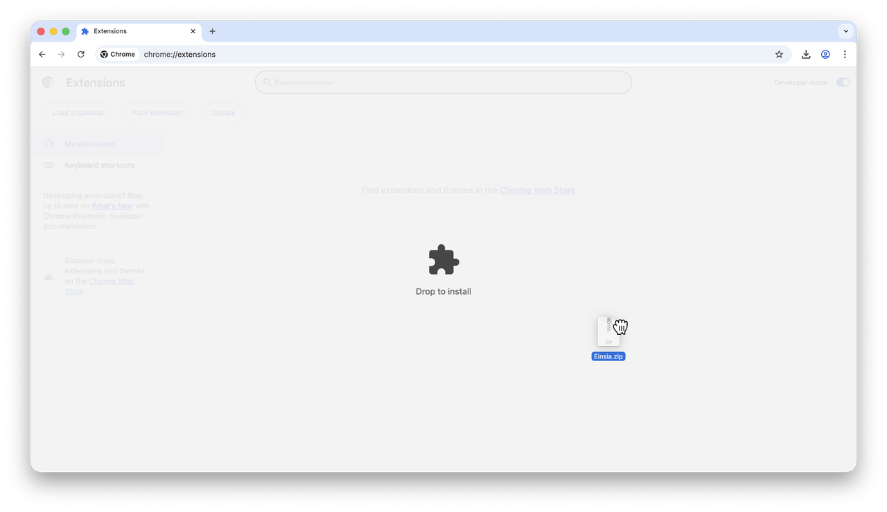 Drag and drop ZIP file to install