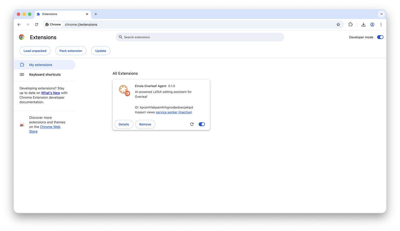 Extension installed successfully